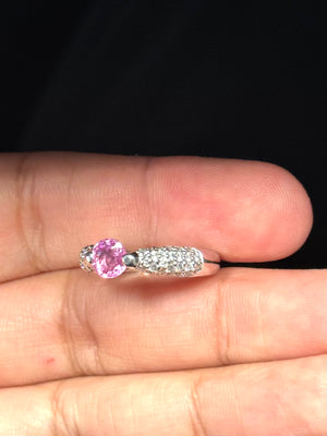 0.64 Ct Diamond & 1.00 Ct Pink Sapphire Ring 14K White Gold, Elegant Pink Gemstone Engagement or Statement Ring