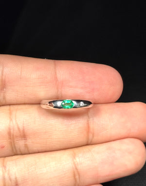 0.01 Ct Diamond & 0.16 Ct 5x3 mm AAA Natural Emerald Stack Band 14K White Gold, Elegant Green Gemstone Ring