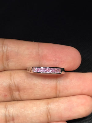 0.90 Ct 2.5 mm AAA Princess Cut Pink Sapphire Stackable Wedding Band 14K White Gold, Dainty Pink Gemstone Ring