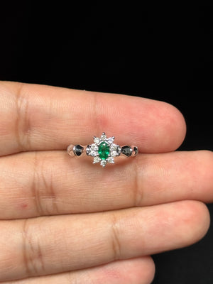0.22 Ct Diamond & 0.16 Ct Natural Emerald Ring 14K White Gold, Dainty Green Gemstone Promise or Stackable Ring