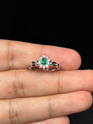 0.22 Ct Diamond & 0.16 Ct Natural Emerald Ring 14K White Gold, Dainty Green Gemstone Promise or Stackable Ring