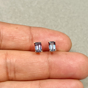 AAA Emerald Cut Russian Lab Created Alexandrite Stud Earrings 1.62–1.85 Cts 6x4 mm 14K Yellow Gold