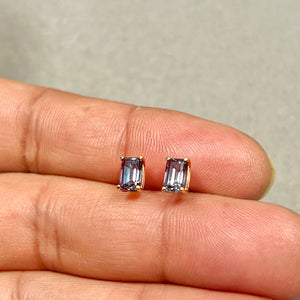 AAA Emerald Cut Russian Lab Created Alexandrite Stud Earrings 1.62–1.85 Cts 6x4 mm 14K Yellow Gold