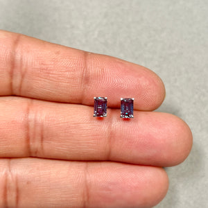 6x4mm AAA Lab-Created Alexandrite Stud Earrings | 14K White Gold | Emerald Cut | Color Change