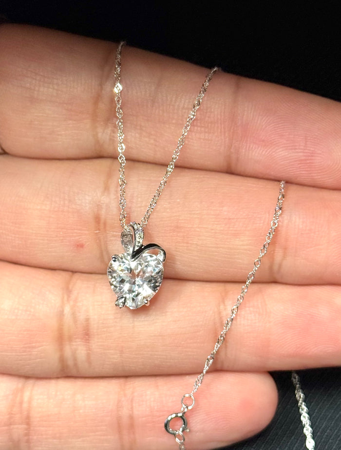 Heart White Topaz Pendant 14K White Gold | 9mm Topaz + Diamond Accent | 3.00 ct Natural Gemstone Necklace with 18” Chain