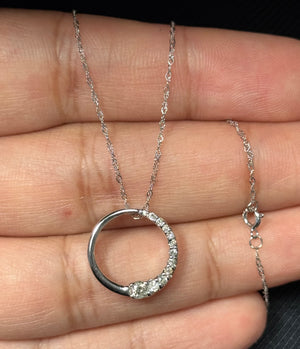 14K white gold circle diamond journey pendant