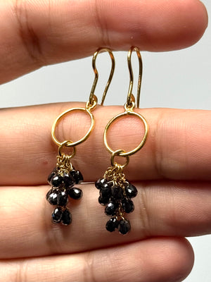 Black Diamond Briolette Earrings 18K Yellow Gold | 7.46 ct Natural Black Diamonds | French Wire Drop Earrings