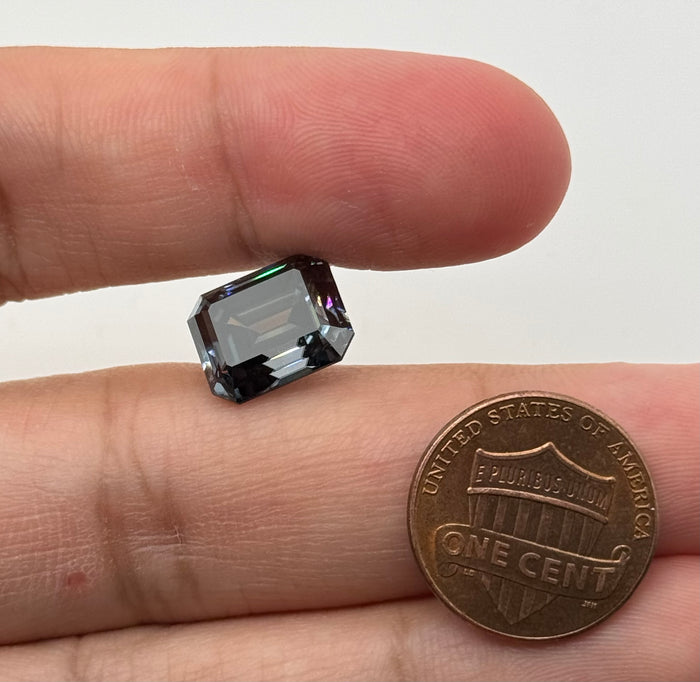 Lab Grown Grey Blue Moissanite Emerald Cut Eye Clean DEF Color Available in 10x8mm - 12x10mm