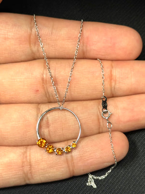 Citrine Journey Circle Pendant 14K White Gold | 0.30–0.50 ct Natural Citrine | Round Gemstone Pendant with 18” Chain