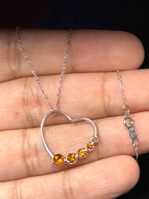 Heart-shaped citrine pendant in 14K white gold