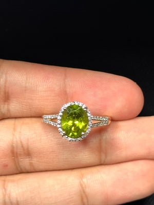 Peridot & Diamond Halo Ring 14K Yellow Gold | 2.15–2.68 ct Peridot + 0.53 ct Diamonds | Oval Green Gemstone Ring