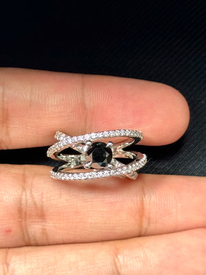 Black and white diamond ring in 18K white gold
