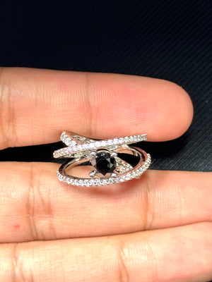 Black & White Diamond Ring 18K White Gold | 1.25 ct Black Diamond + 0.88 ct White Diamonds | Prong-Set Multi-Diamond Ring