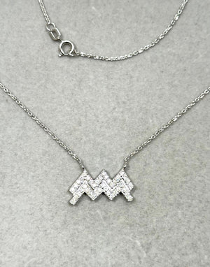 Diamond Aquarius Zodiac Pendant – 14K White Gold Necklace