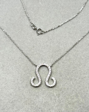 Leo Diamond Zodiac Pendant in 14K White Gold | 0.35–0.40 CT I-J SI2-I1 | Astrology Necklace | Birthday Gift for Leo Women