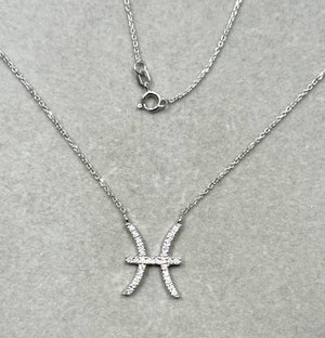 Diamond Pisces Pendant – 14K White Gold Zodiac Necklace