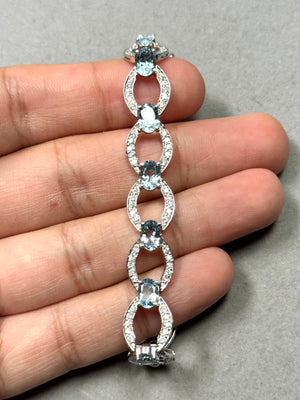 Aquamarine & Diamond Oval-Link Bracelet | 14K White Gold Jewelry