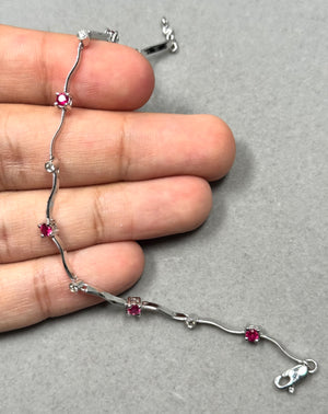 Ruby & Diamond Line Bracelet | 14K White Gold Jewelry