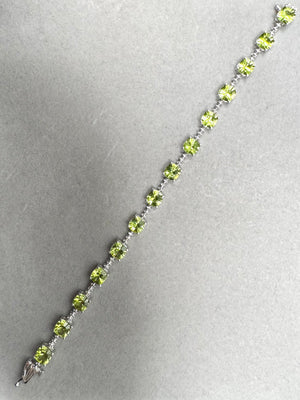 Peridot & Diamond Bracelet | 14K White Gold Cushion-Cut Jewelry