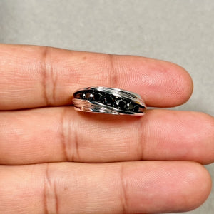 Round black diamond channel set ring in 925 sterling silver