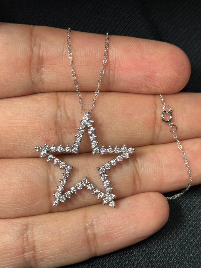 1.04–1.05 Ct SI1–SI2 I–J Diamond Star Pendant 14K White Gold, Sparkling Star-Shaped Diamond Necklace