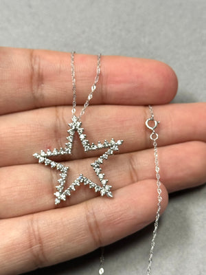 1.04–1.05 Ct SI1–SI2 I–J Diamond Star Pendant 14K White Gold, Sparkling Star-Shaped Diamond Necklace