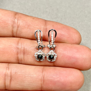 14k white gold black white diamond drop earrings omega back