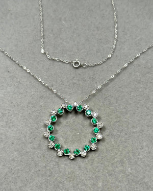 0.30 Ct Diamond & 0.75 Ct Natural Emerald Pendant 14K White Gold, Elegant Green Gemstone Necklace