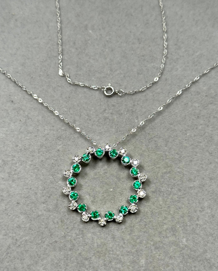 0.30 Ct Diamond & 0.75 Ct Natural Emerald Pendant 14K White Gold, Elegant Green Gemstone Necklace