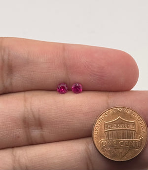 Natural Ruby Pair 3.7mm Round 0.55 Ct TW | Matching Genuine Red Ruby Gemstones for Earrings, Studs & Custom Jewelry
