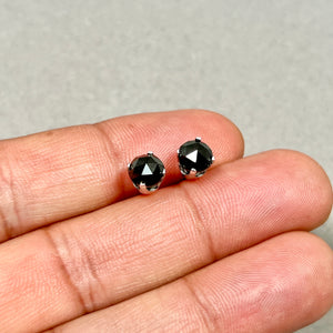 EGL USA certified 2.00 Cts round rose cut black diamond stud earrings in 14k white gold 4-prong setting with push backs