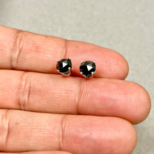 2.00 Cts EGL USA Certified Black Diamond Earrings | 5.73–5.95mm Round Rose Cut AA | 14K White Gold Studs with Push Backs