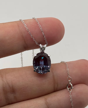 12x10mm Lab Created Alexandrite Scroll Pendant | 14K White Gold Oval Alexandrite Necklace