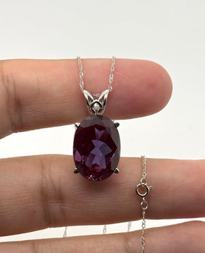 18x13mm Lab Created Alexandrite Scroll Pendant | 14K White Gold Oval Alexandrite Necklace — Statement Gift for Her