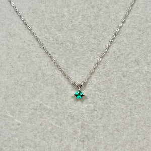Princess-Cut Green Lab Emerald 3mm AAA Solitaire Necklace in 14K White Gold 0.12–0.18 Cts Women’s Jewelry