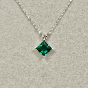 14K White Gold Pendant with 8mm Princess AAA Lab Emerald Green 1.81–2.71 Cts Womens Solitaire Necklace