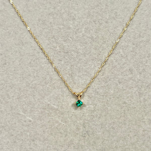 0.12–0.18 Ct | 3mm AAA Princess Cut Lab Emerald Pendant | 14K Yellow Gold Singapore Chain | Women’s May Birthstone Jewelry Gift