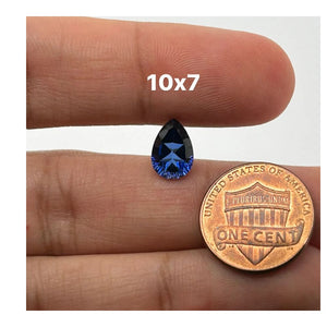 Synthetic Blue Sapphire Pear Concave Cut 10x7mm