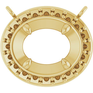 14k gold oval halo necklace mounting for center stone