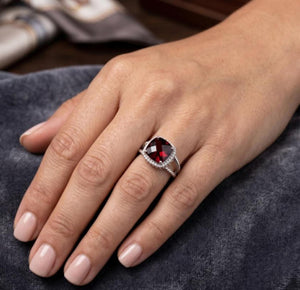 Garnet Diamond Ring 14K White Gold | 9.34 Ct Garnet Statement Ring | January Birthstone Cocktail Ring Gift for Her (Ring size-8.5)