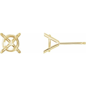 14K gold round 4 prong cocktail style earring mounting