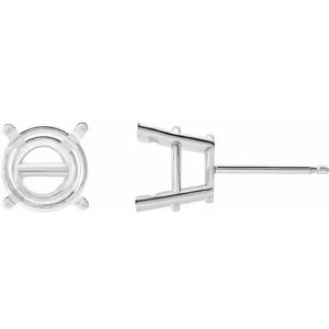 14K gold round 4 prong pre notched earring mounting stud setting