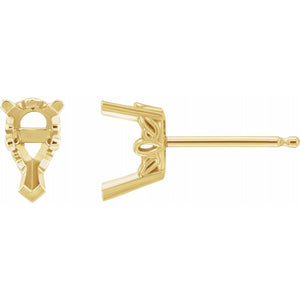 14K Gold Pear Earring Mounting 3-Prong Available in 5x3mm - 12x8mm