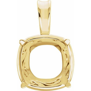 14K Gold Cushion 4-Prong Laurel Scroll Pendant Mounting Available in 8mm - 12mm