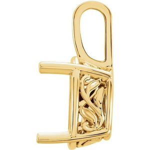 14K Gold Cushion 4-Prong Laurel Scroll Pendant Mounting Available in 8mm - 12mm