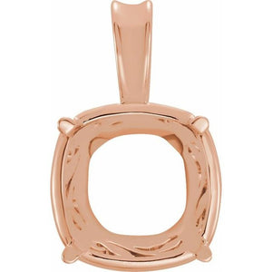 14K Gold Cushion 4-Prong Laurel Scroll Pendant Mounting Available in 8mm - 12mm