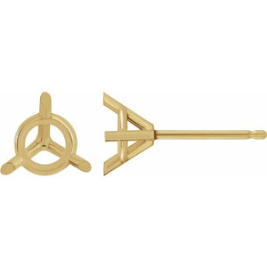 18K Yellow 7.5 mm Round 3-Prong Cocktail-Style Earring Mounting