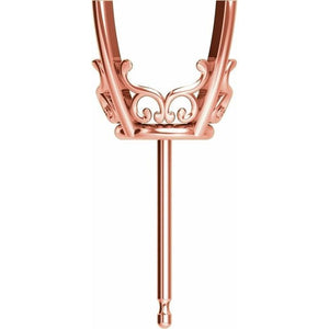 14K Gold Round 4-Prong Vintage-Inspired Scroll Earring Mounting Available in 5mm - 16mm