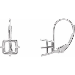 14K Gold Square 4-Prong Wire Basket Lever Back Earring Mounting Available in 6x6mm - 7x7mm