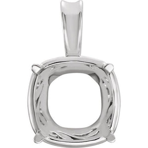 14K Gold Cushion 4-Prong Laurel Scroll Pendant Mounting Available in 8mm - 12mm